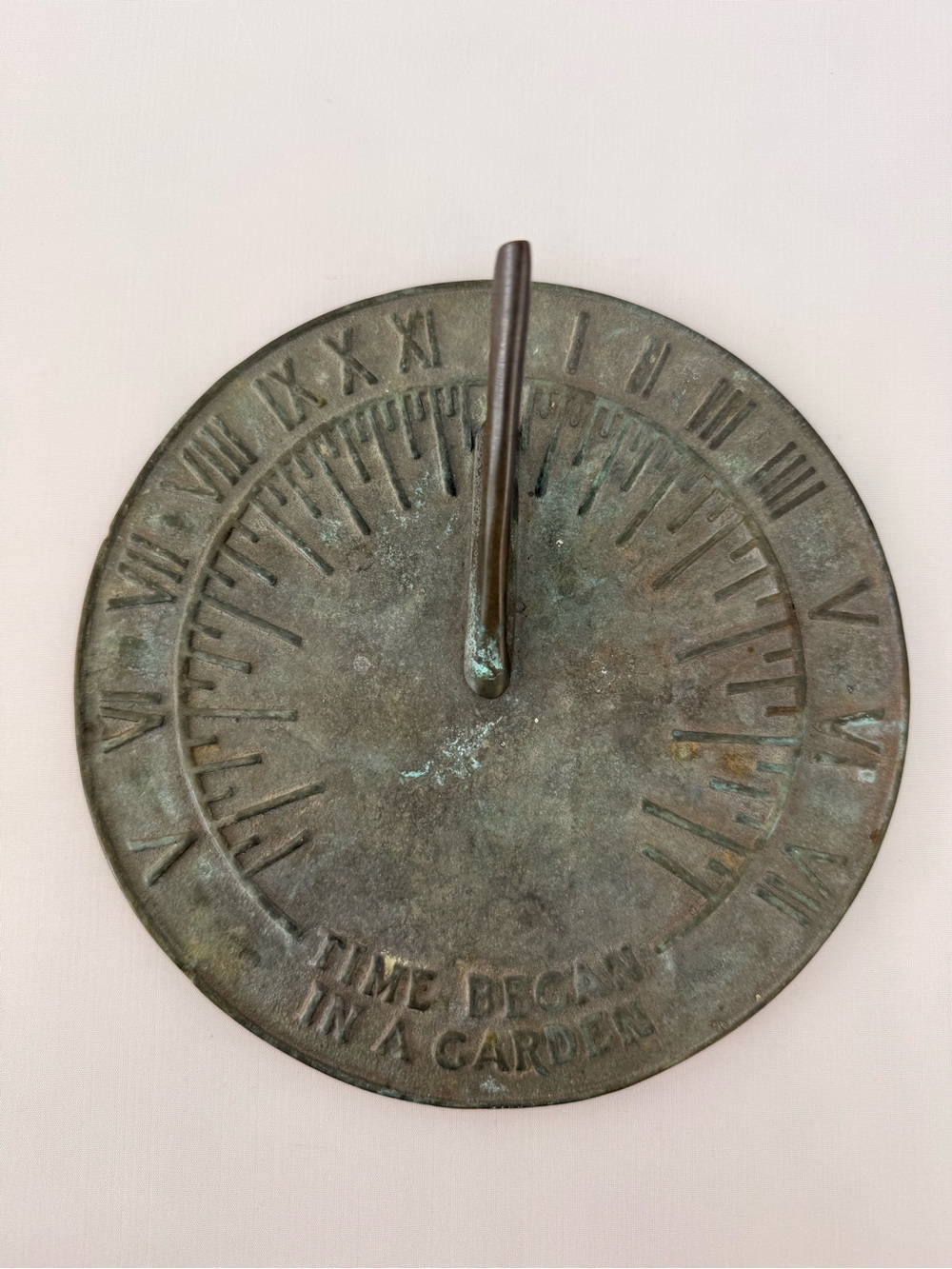 Vintage White Swan Bronze Brass Sundial Time Began In A Garden With Patina